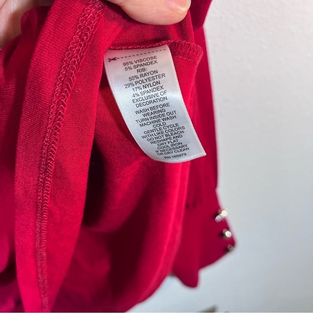 Cupio Blush Jester Red Puff Sleeve L Gathered Yoke Ribbed Mick Women’s top NWT - Picture 9 of 10